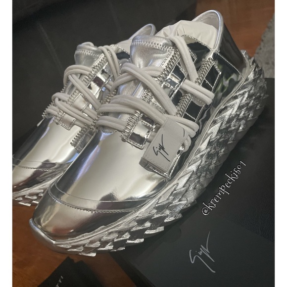 giuseppe zanotti BNIB metallic silver lowtops - Picture 3 of 16